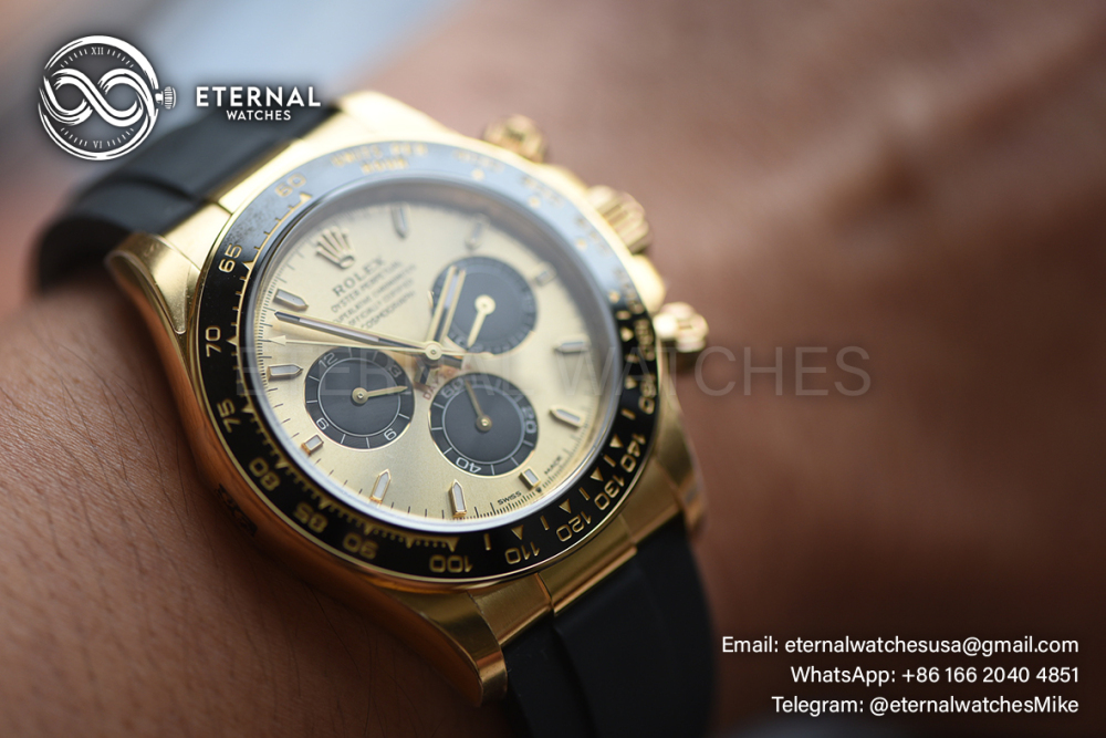 ROLEX - SUPER CLONE Daytona 126518 40mm YG/RU Gold/Stk VSF V2 DD4131 (Weight Adjusted)