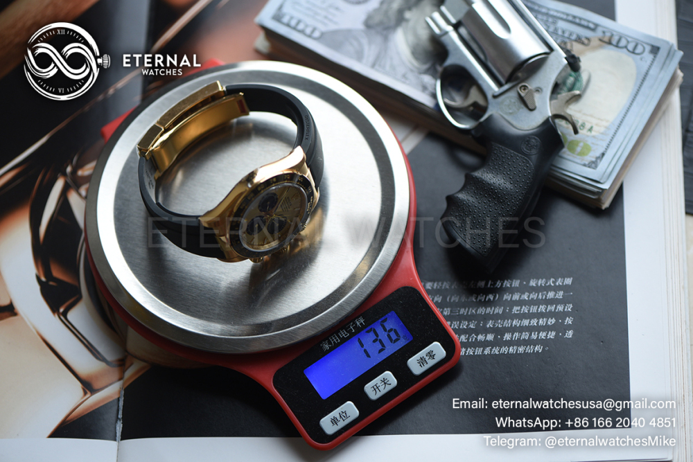 ROLEX - SUPER CLONE Daytona 126518 40mm YG/RU Gold/Stk VSF V2 DD4131 (Weight Adjusted)