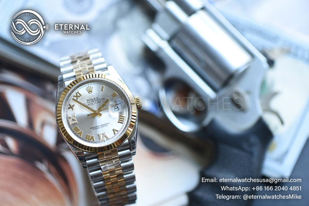 ROLEX - SUPER CLONE DateJust 126233 36mm Yellow Rolesor YG/RMN Silver Dial Fluted V2 VSF 3235 (2026 - Weight Adjusted)