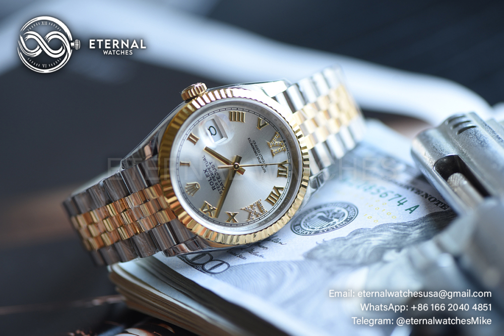 ROLEX - SUPER CLONE DateJust 126233 36mm Yellow Rolesor YG/RMN Silver Dial Fluted V2 VSF 3235 (2026 - Weight Adjusted)