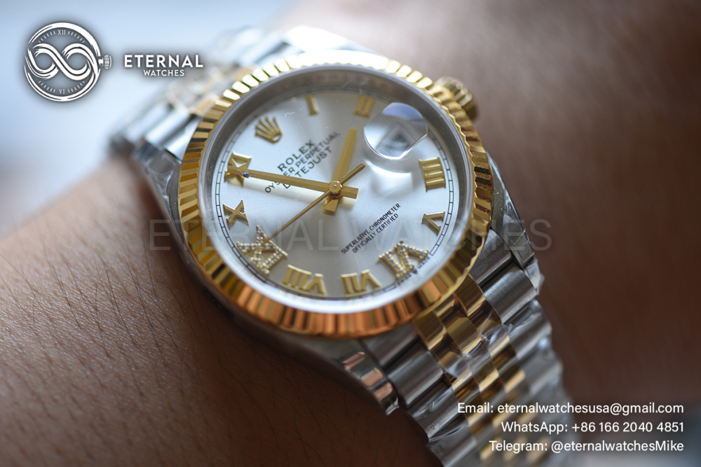 ROLEX - SUPER CLONE DateJust 126233 36mm Yellow Rolesor YG/RMN Silver Dial Fluted V2 VSF 3235 (2026 - Weight Adjusted)
