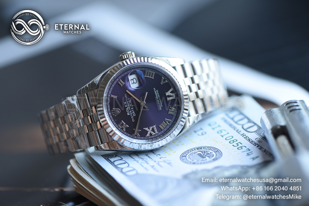 ROLEX - SUPER CLONE DateJust 126234 36mm SS/STK Purple Dial Fluted V2 VSF 3235 (2026 - Weight Adjusted)
