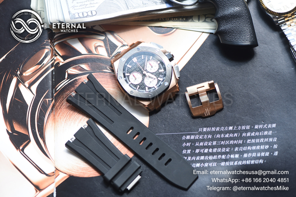 AUDEMARS PIGUET - SUPER CLONE Royal Oak Offshore 26420RO 43mm RG/RU Black/Stk DDF DD4401