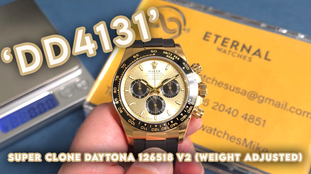 ROLEX - SUPER CLONE Daytona 126518 40mm YG/RU Gold/Stk VSF V2 DD4131 (Weight Adjusted)