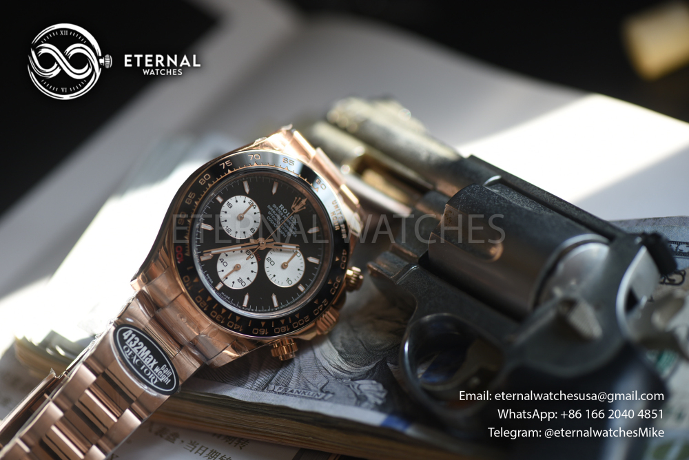 ROLEX - SUPER CLONE Daytona 126525 40mm Le Mans RG/RG Black Dial QF V9 SH4132 Max (Weighted Adjusted, 24 Hour Sub dial)