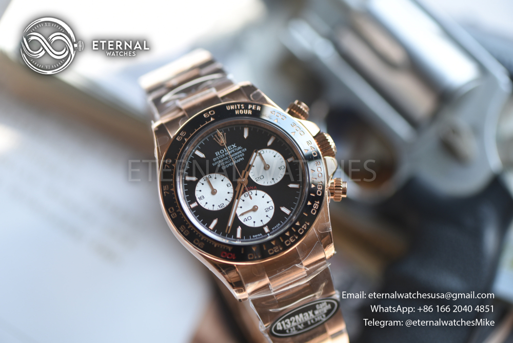 ROLEX - SUPER CLONE Daytona 126525 40mm Le Mans RG/RG Black Dial QF V9 SH4132 Max (Weighted Adjusted, 24 Hour Sub dial)