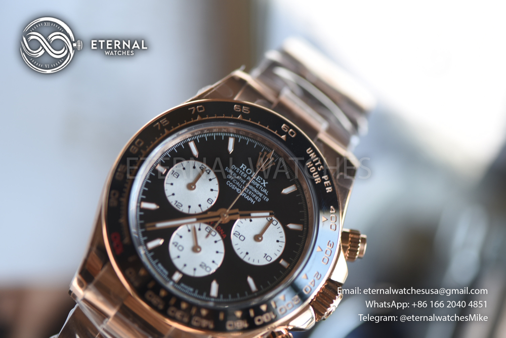 ROLEX - SUPER CLONE Daytona 126525 40mm Le Mans RG/RG Black Dial QF V9 SH4132 Max (Weighted Adjusted, 24 Hour Sub dial)