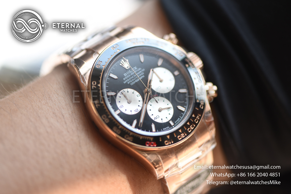 ROLEX - SUPER CLONE Daytona 126525 40mm Le Mans RG/RG Black Dial QF V9 SH4132 Max (Weighted Adjusted, 24 Hour Sub dial)