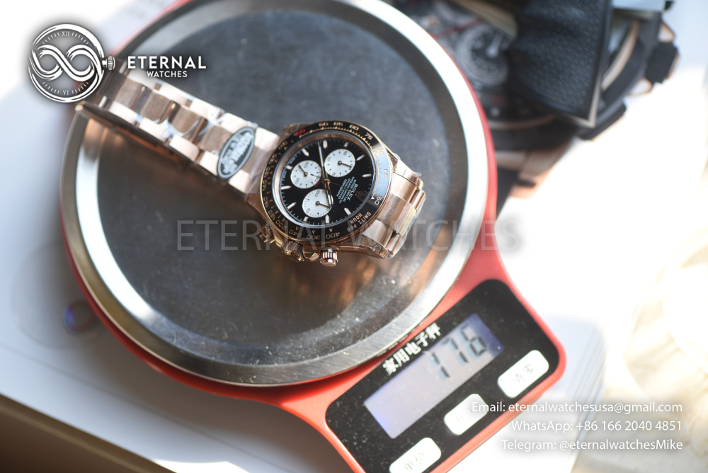 ROLEX - SUPER CLONE Daytona 126525 40mm Le Mans RG/RG Black Dial QF V9 SH4132 Max (Weighted Adjusted, 24 Hour Sub dial)