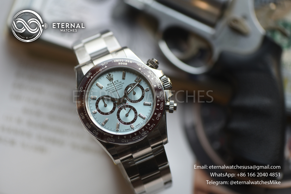 ROLEX - Super Clone Cosmograph Daytona 126506 40mm SS/SS Ice-Blue/Diamond VSF DD4131 (Weight Adjusted, Free Sprung)
