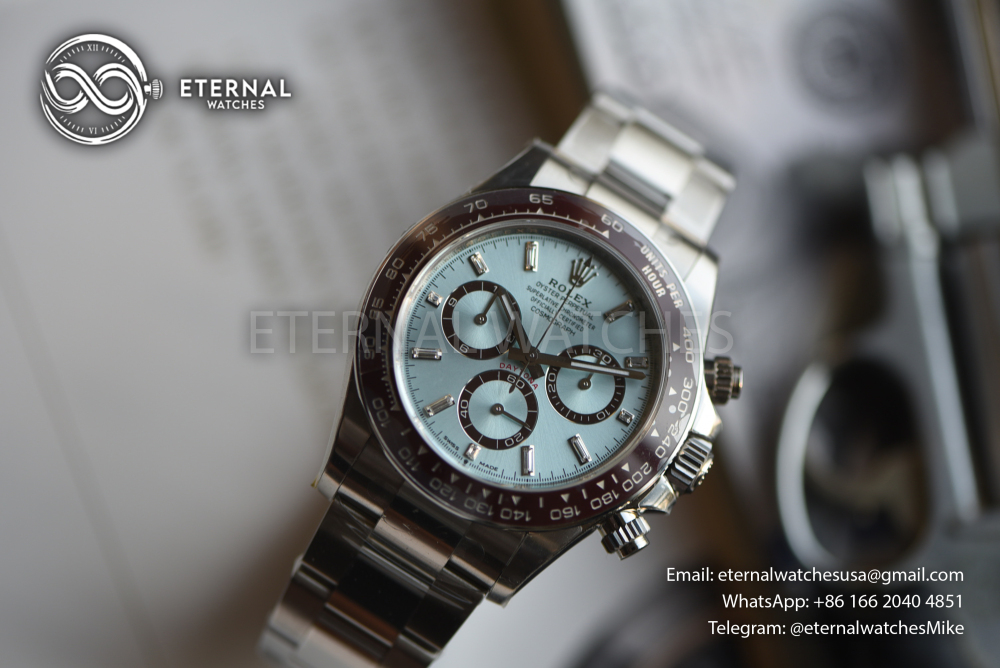 ROLEX - Super Clone Cosmograph Daytona 126506 40mm SS/SS Ice-Blue/Diamond VSF DD4131 (Weight Adjusted, Free Sprung)