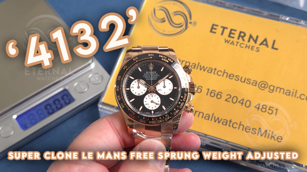 ROLEX - SUPER CLONE Daytona 126525 40mm Le Mans RG/RG Black Dial QF V9 SH4132 Max (Weighted Adjusted, 24 Hour Sub dial)