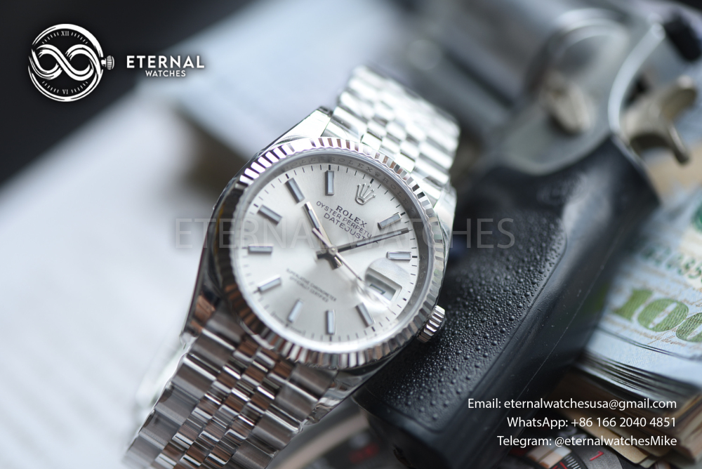 ROLEX - SUPER CLONE DateJust 126234 36mm SS/Stk Silver Dial Fluted V2 VSF 3235 (2026 - Weight Adjusted)