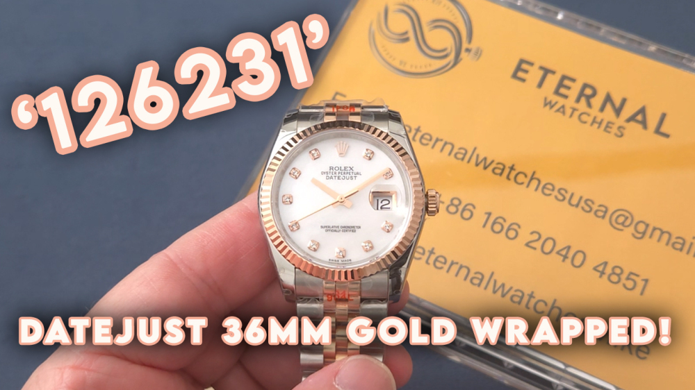 ROLEX - SUPER CLONE Datejust 126231 36mm Jubilee RG/SS MOP/Dia VSF DD3235 (Gold Wrapped)