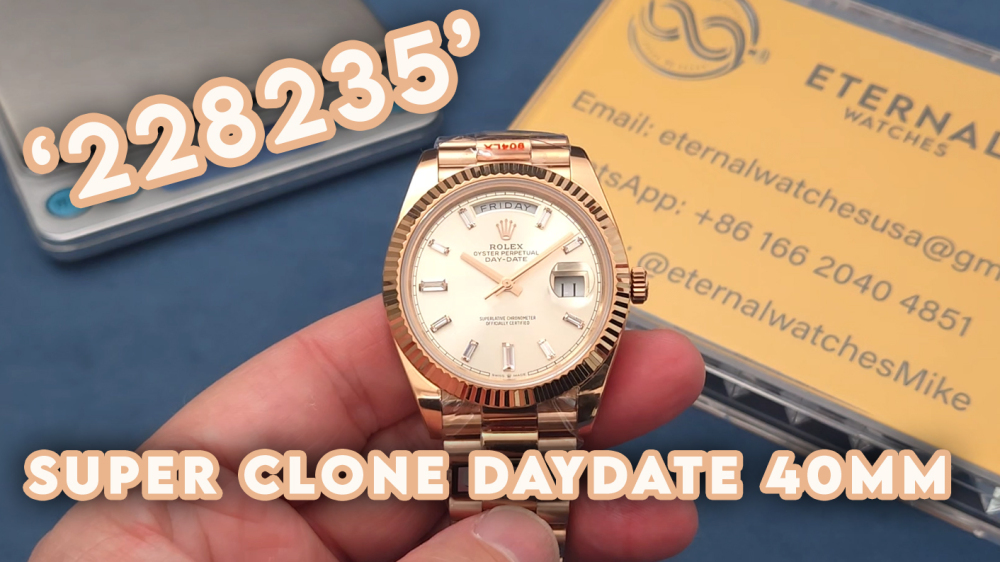 ROLEX - SUPER CLONE DayDate 228235 40mm RG/RG Champagne/Diamond QF SH3255 (Weight Adjusted)