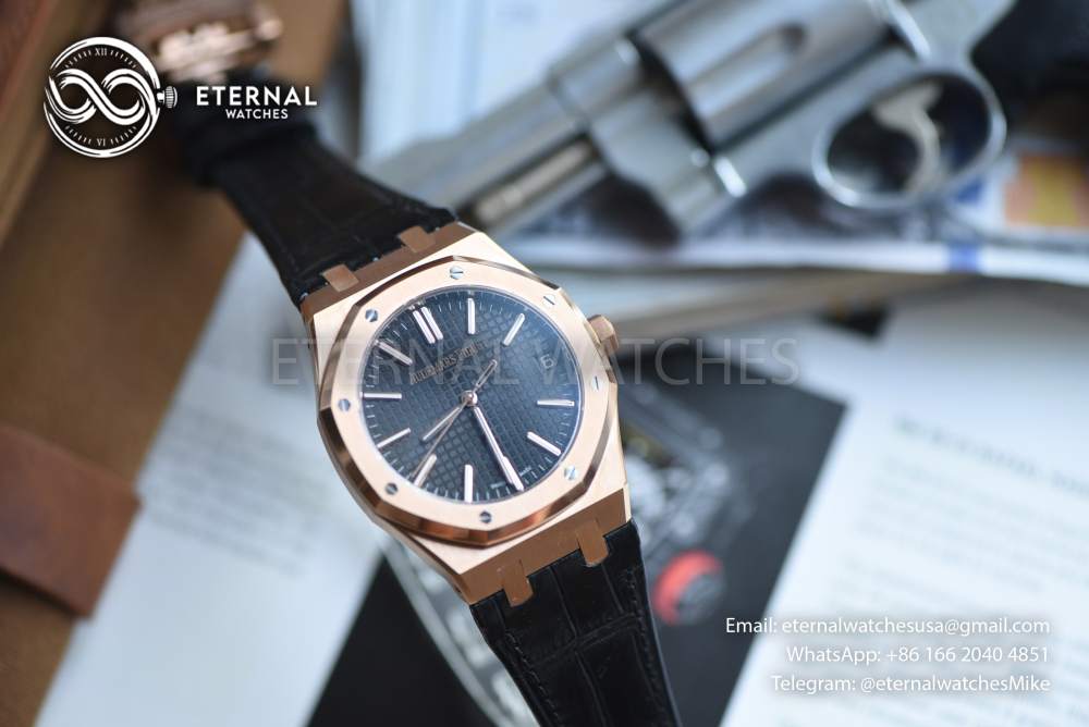 AUDEMARS PIGUET - SUPER CLONE Royal Oak 41mm 15510 RG/LE Black/Stk DDF DD4302 (SW Dial, Weight Adjusted)
