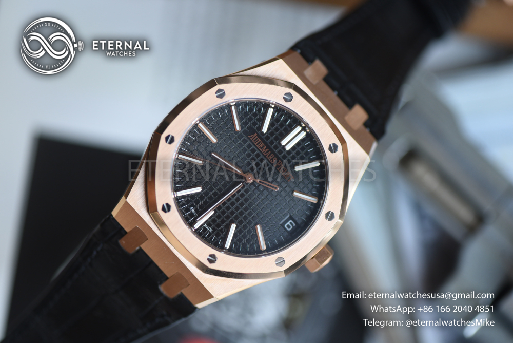 AUDEMARS PIGUET - SUPER CLONE Royal Oak 41mm 15510 RG/LE Black/Stk DDF DD4302 (SW Dial, Weight Adjusted)