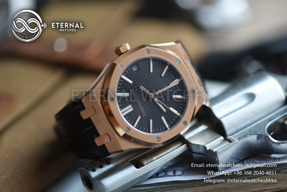 AUDEMARS PIGUET - SUPER CLONE Royal Oak 41mm 15510 RG/LE Black/Stk DDF DD4302 (SW Dial, Weight Adjusted)