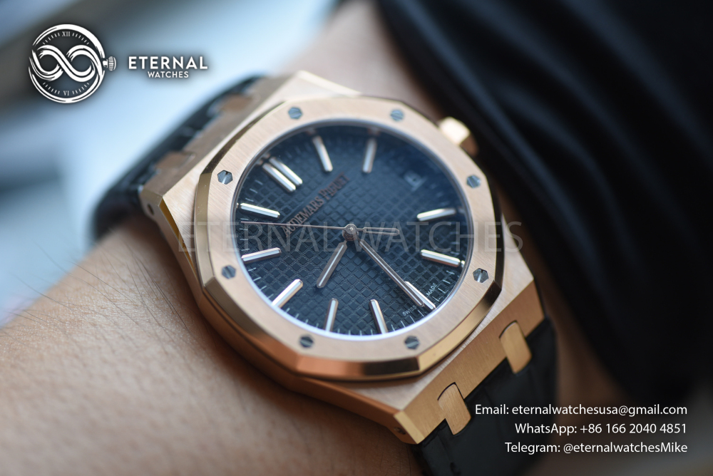 AUDEMARS PIGUET - SUPER CLONE Royal Oak 41mm 15510 RG/LE Black/Stk DDF DD4302 (SW Dial, Weight Adjusted)