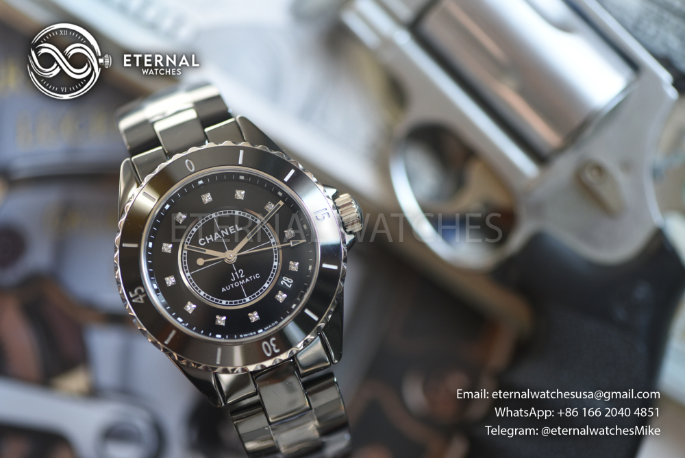 CHANEL - J12 38MM Cer/Cer Black/Dia BVF A12.1
