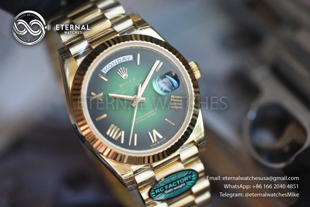 ROLEX - SUPER CLONE DayDate 228238 40mm YG/YG Green Ombre RCF V2 (Weight Adjusted)
