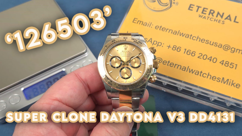 ROLEX - SUPER CLONE Daytona 126503 40mm YG/SS Gold Dial VSF V3 DD4131 (Weight Adjusted)