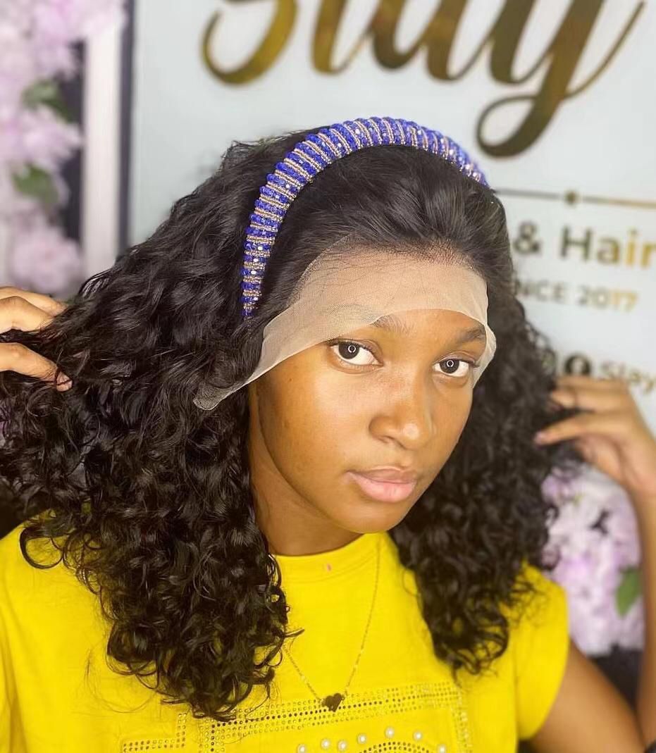 ola hair Human Hair Wig Vendors Machine Make Lace Frontal Wig Water Wave Curly Virgin Brazilian Hair Wigs