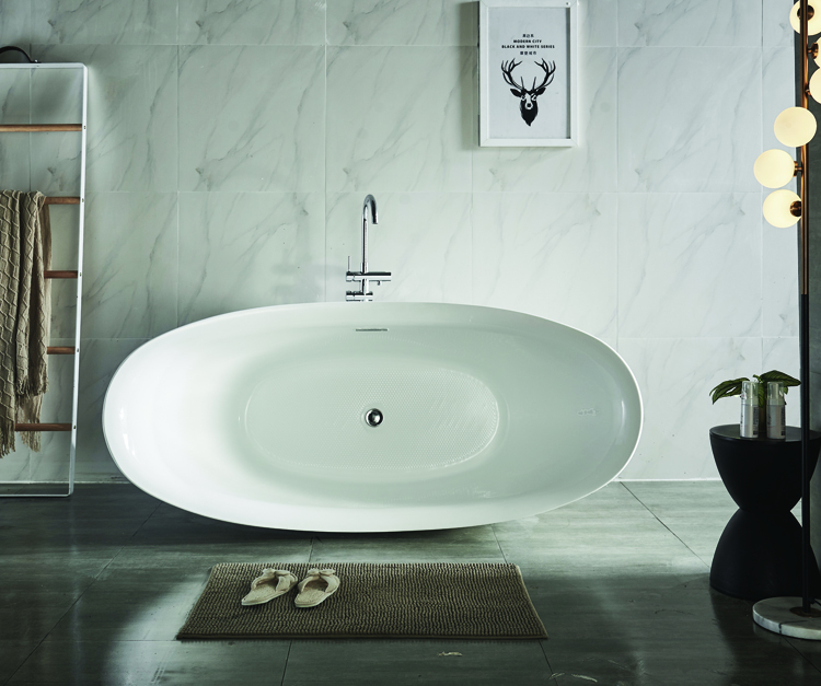 Hotel Project Popular Modern 59 Inch Soaking Oval Acrylic Bathtub