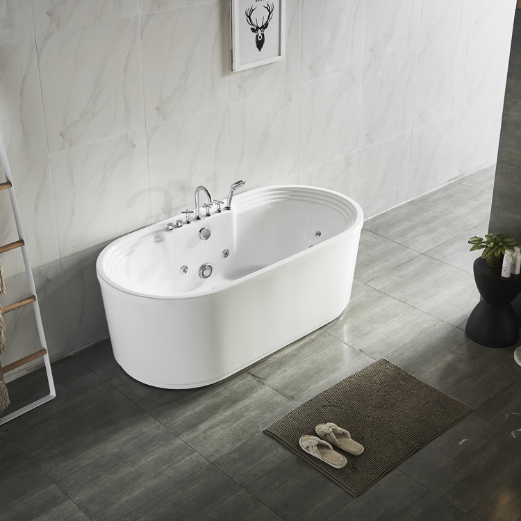 Indoor Bathroom 1.7m Classic Ellipse Fiberglass White Independent Bathtub Freestanding Bathtub wholesale
