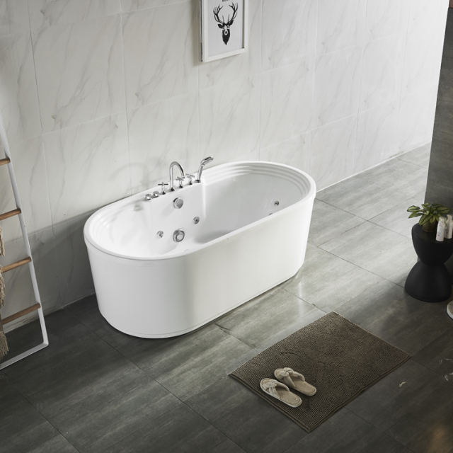 Indoor Bathroom 1.7m Classic Ellipse Fiberglass White Independent Bathtub Freestanding Bathtub wholesale