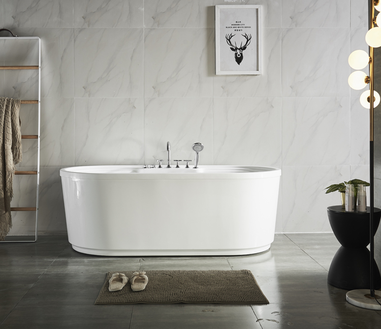Indoor Bathroom 1.7m Classic Ellipse Fiberglass White Independent Bathtub Freestanding Bathtub wholesale