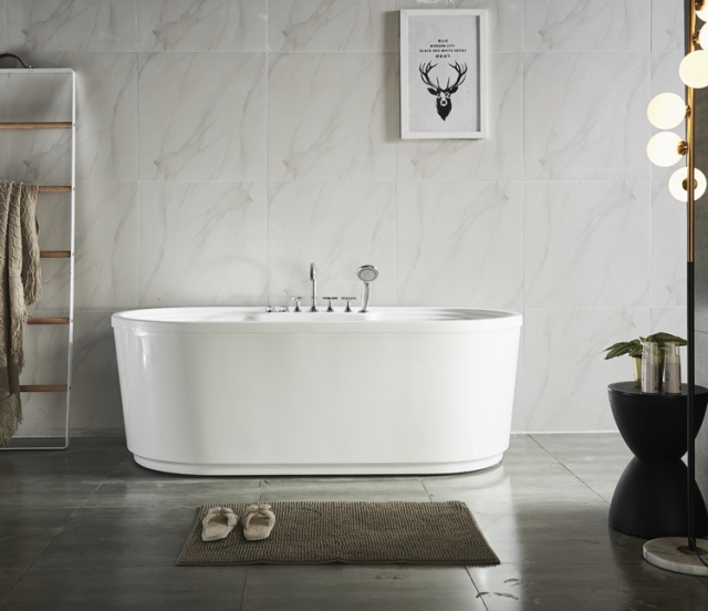 Indoor Bathroom 1.7m Classic Ellipse Fiberglass White Independent Bathtub Freestanding Bathtub wholesale
