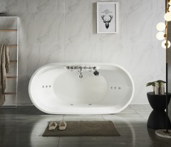 Indoor Bathroom 1.7m Classic Ellipse Fiberglass White Independent Bathtub Freestanding Bathtub wholesale
