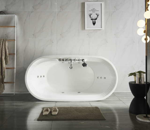 Indoor Bathroom 1.7m Classic Ellipse Fiberglass White Independent Bathtub Freestanding Bathtub wholesale