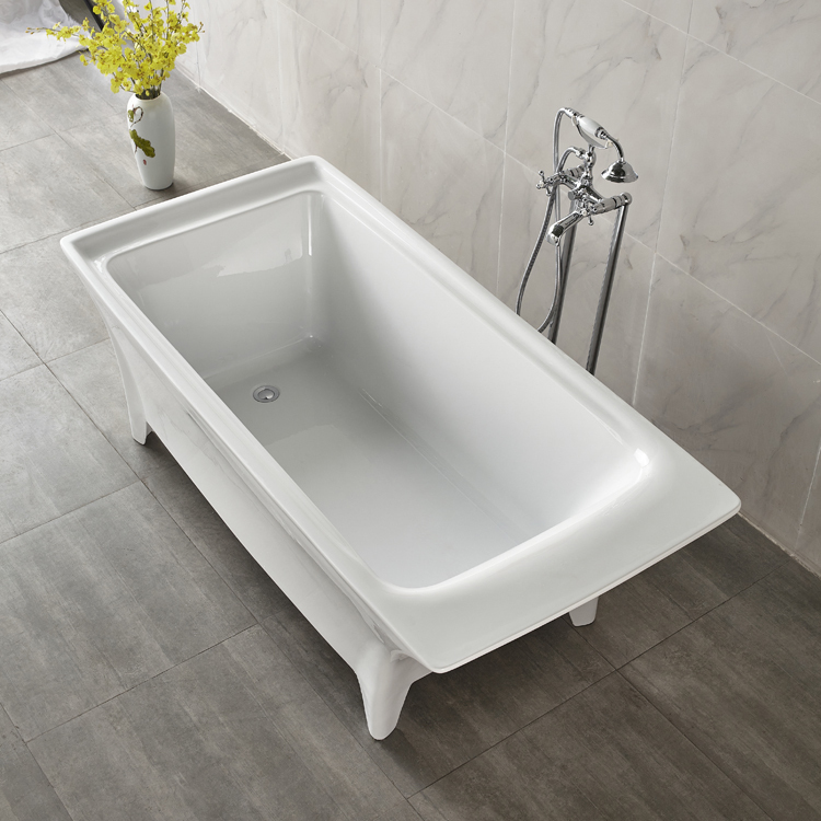 Factory Price Bathroom Rectangular Shape Acrylic White Rectangle Freestanding Bathtub Wholesale