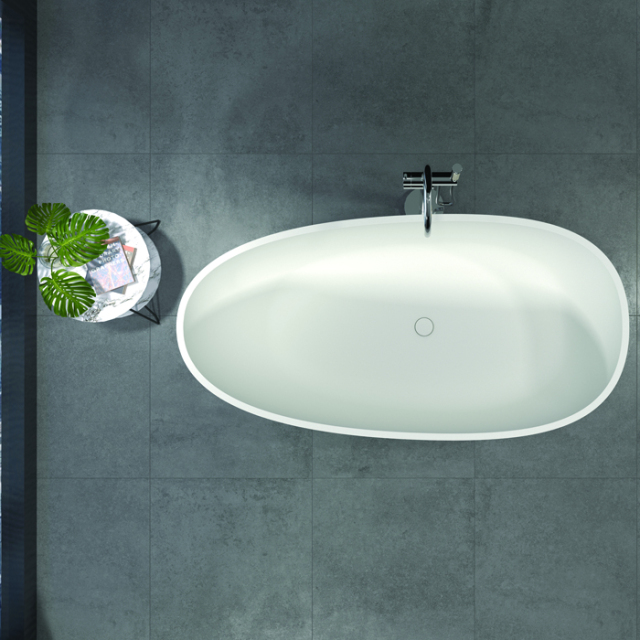 Custom Size Freestanding White Oval Artificial Stone Bathtub Artificial Stone Bathtub For Apartment & Hotel