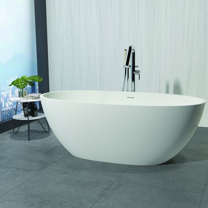 Custom Size Freestanding White Oval Artificial Stone Bathtub Artificial Stone Bathtub For Apartment & Hotel
