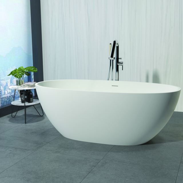 Custom Size Freestanding White Oval Artificial Stone Bathtub Artificial Stone Bathtub For Apartment & Hotel
