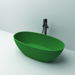 Custom Size Freestanding White Oval Artificial Stone Bathtub Artificial Stone Bathtub For Apartment & Hotel