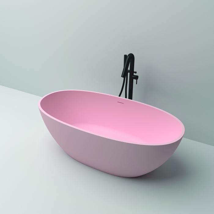 Modern Design Apartment Hotel Freestanding Black Oval Shape Artificial Stone Bathtubs