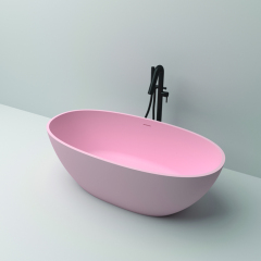 Modern Design Apartment Hotel Freestanding Black Oval Shape Artificial Stone Bathtubs