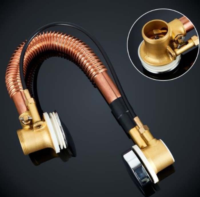 Golden Brass Pop-Up Bathtub Drain with Overflow & Hydromassage Trap