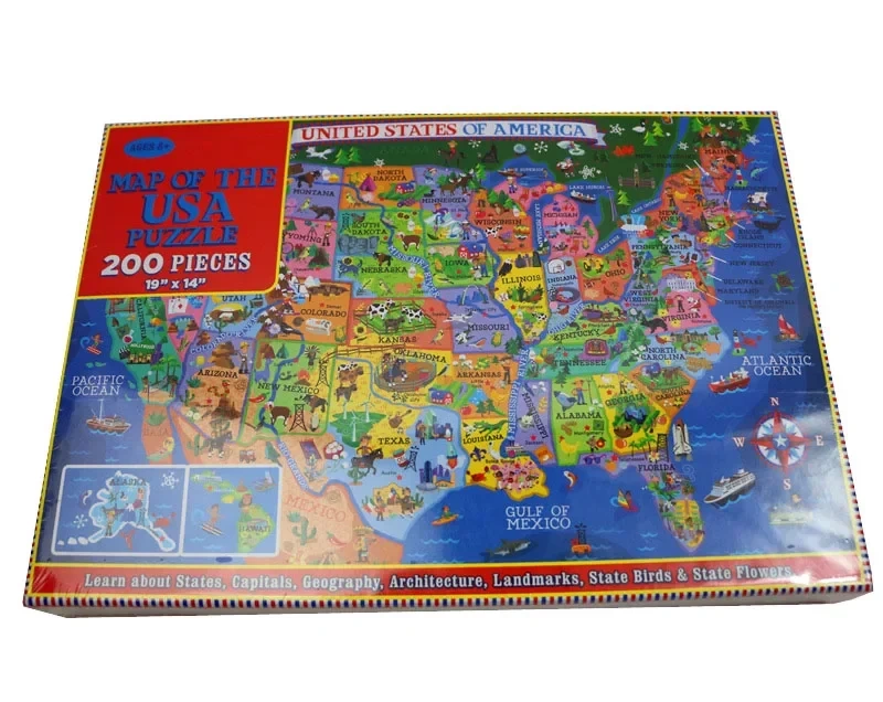 New 200PCS Paper Jigsaw Puzzle USA World Map Puzzles for Adults Children Decompression Game Kid Educational Gift Toys