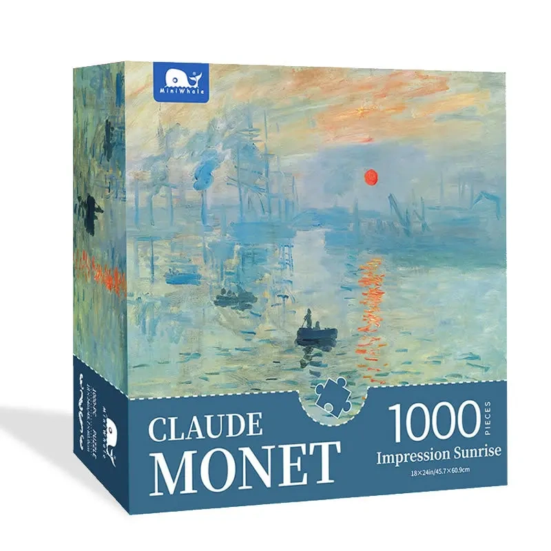 High Quality Claude Monet Painting 1000 pieces Paper Jigsaw Educational Puzzles for Adults Water Lilies Impression Sunrise