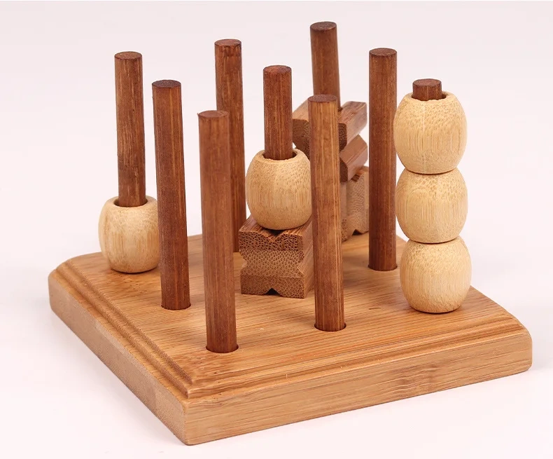 New 3D XO Tic Tac Toe Bamboo Wooden Logic Educational Puzzles Table Game for Two Players