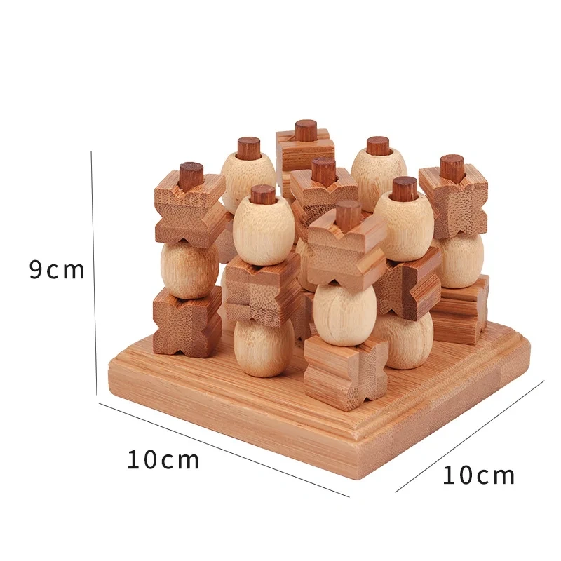 New 3D XO Tic Tac Toe Bamboo Wooden Logic Educational Puzzles Table Game for Two Players