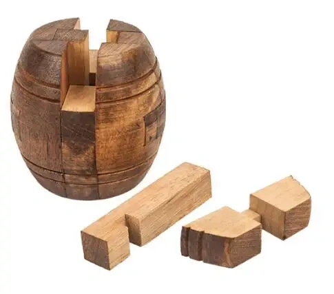Classic Barrel-shaped Wooden Bamboo Interlocking Burr Puzzle Game for Adults Children