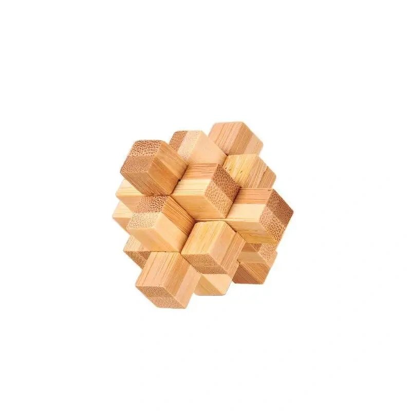 Portable Bamboo Wooden Brain Teasers Star Cross Ball Cube Puzzles Game for Adults Kids Size 4.5cm