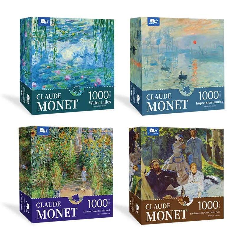 High Quality Claude Monet Painting 1000 pieces Paper Jigsaw Educational Puzzles for Adults Water Lilies Impression Sunrise