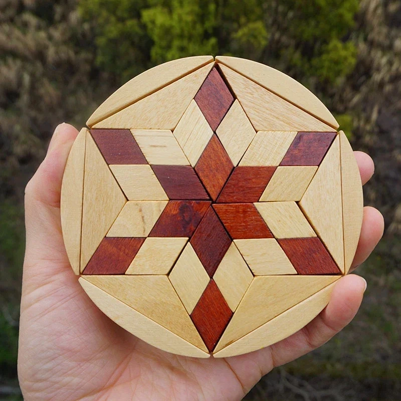 Wooden Mosaic Shape Puzzle Mind Brain Teasers Challenge Montessori Educational Game Puzzles for Adults Kids